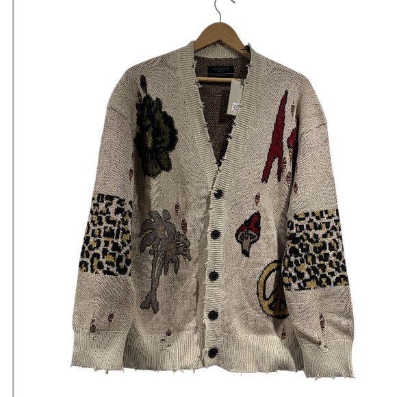 All Saints sweater cardigan knit Oversized Beige (Ecru) Patterned Jay Cardigan - Picture 5 of 9